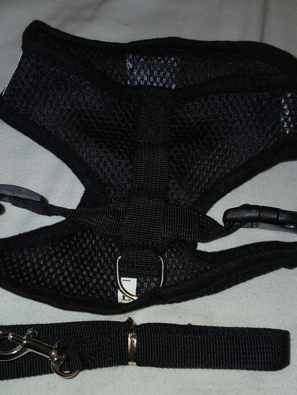 NWT Bundle Black Large Puppy Mesh Harness w/Paw Emblem & Leash. No-Pull Harness.